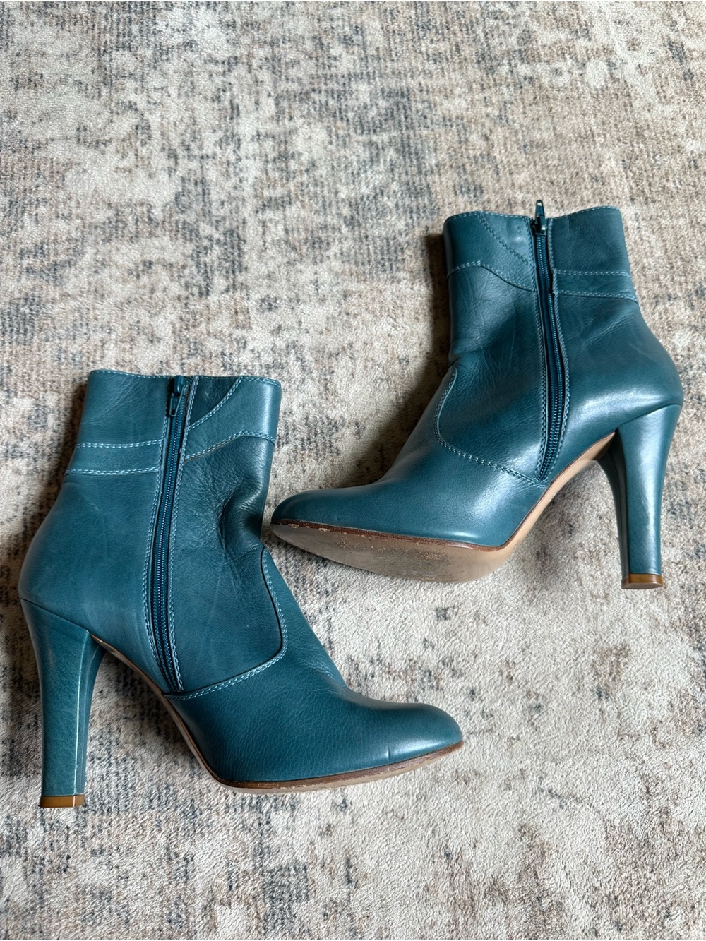Marc Jacobs Peacock Teal Leather Ankle Boots Booties Heels Size‎ 10 - Picture 6 of 10
